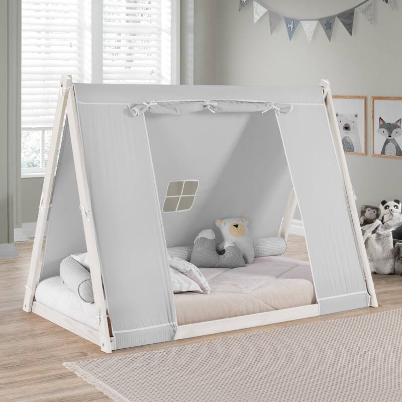 TeePee Tent Twin Floor Bed - White