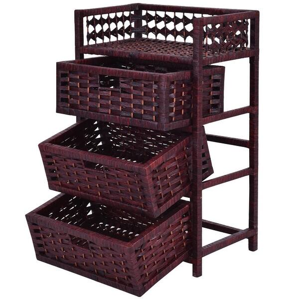 Shop Costway 3 Drawer Storage Unit Tower Shelf Wicker Baskets