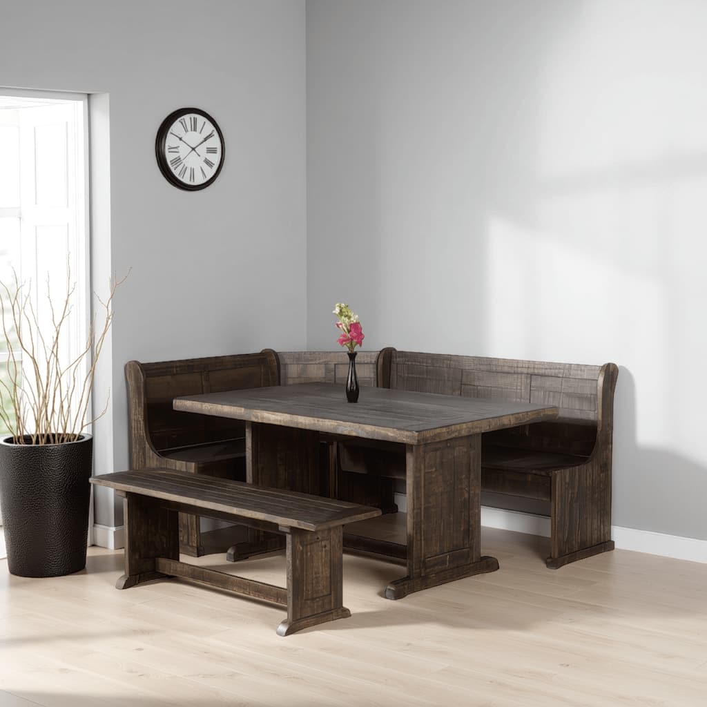 Flint 4pc Breakfast Nook Set, Dining Table, Corner Bench, Dark Brown