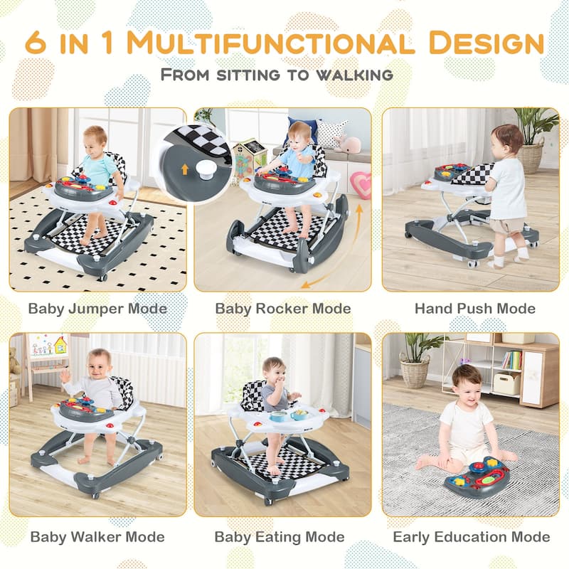6 in 1 Foldable Baby Walker with Adjustable Height - 28" L x 24" W x 19.5" H