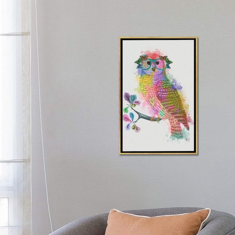 iCanvas "Rainbow Splash Owl" by Fab Funky Framed Canvas Print