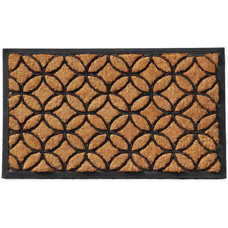 HomeRoots 24" X 36" Black And Natural Geometric Outdoor Coir And Rubber Door Mat - 24' X '36