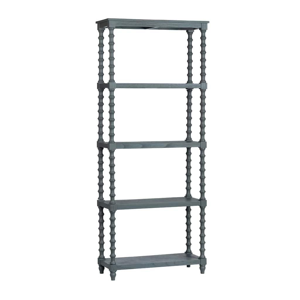 76 in. Gray Solid Wood 4 Shelf Etagere_Bookcase