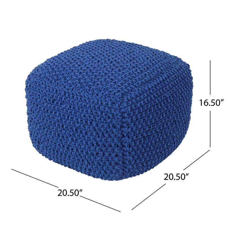 Pim Knitted Cotton Pouf Cube 20.5 x 20.5 x 16.5 Pouf