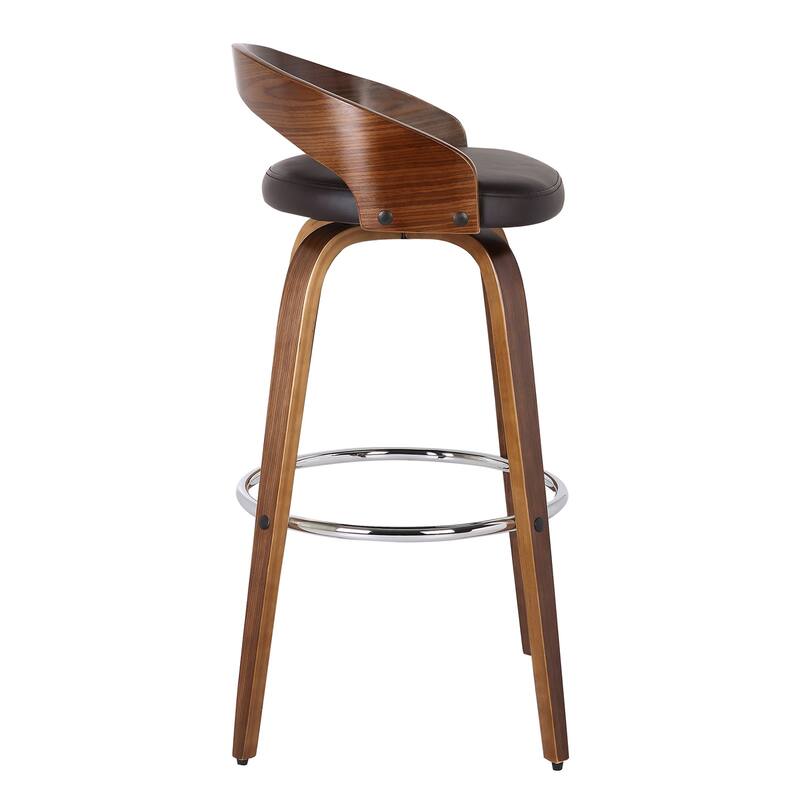 Modern Faux Leather Barstool with Brown Upholstered Seat, 360 Degree Swivel and Footrest, Perfect for Home Bar