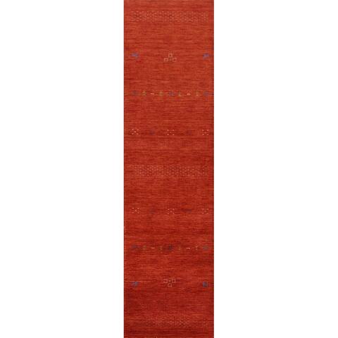 Orange Tribal Gabbeh Wool Runner Rug Hand-knotted Hallway Carpet - 2'2" x 9'8"