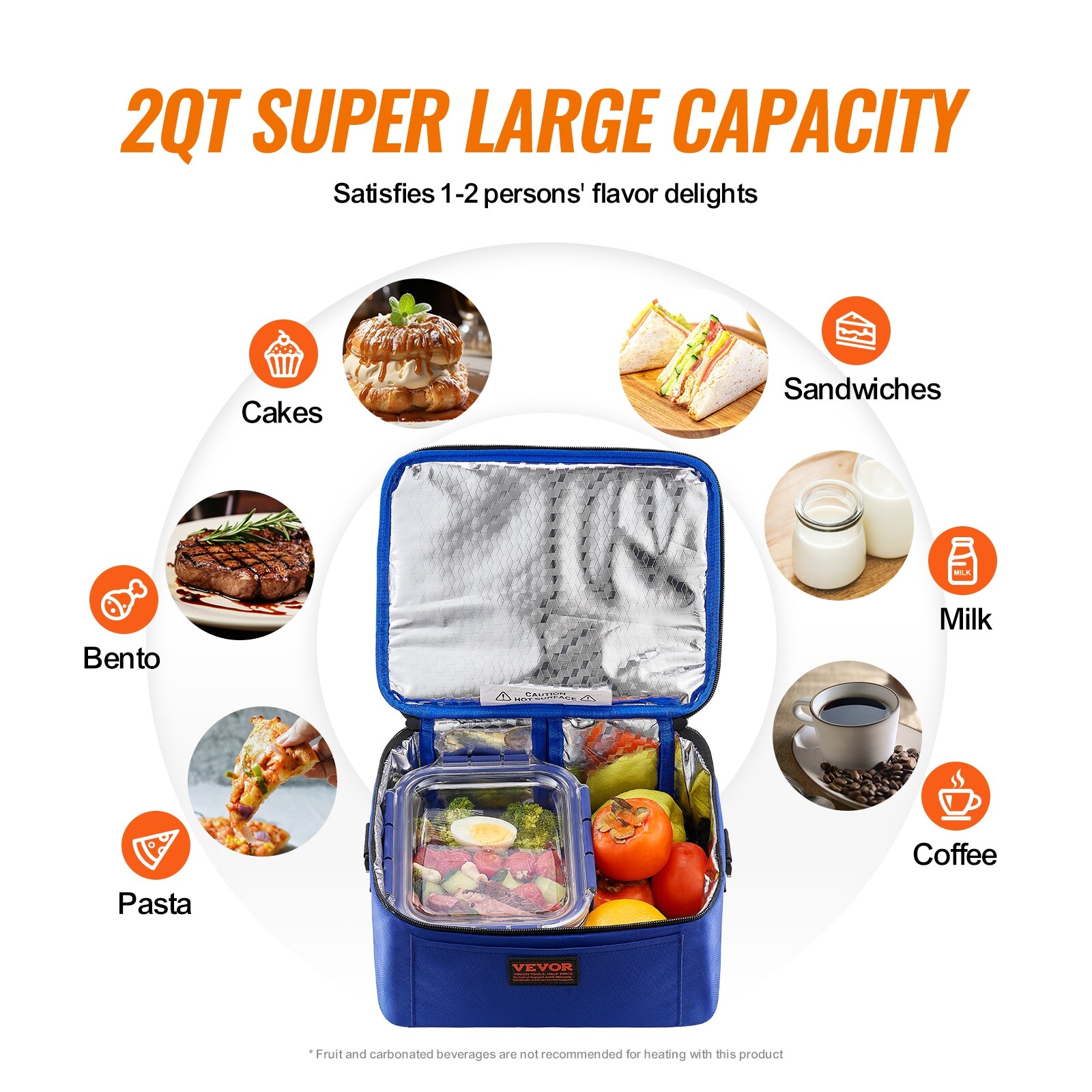 VEVOR Portable Oven 12V Car Food Warmer 2qt 55W Portable Mini Personal Microwave Electric Heated Lunch Box for Camping Travel Compatible with Glass