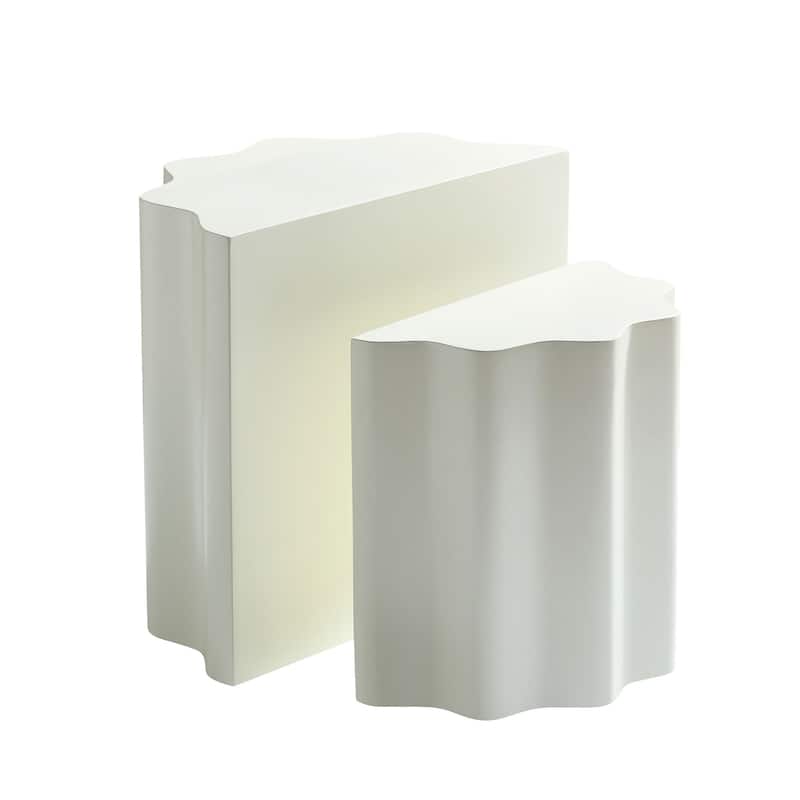 2PCS Set Modern Fiberglass Side Tables - Wavy Edges Design, No Assembly Required - Stylish End Tables for Living Room, Bedroom