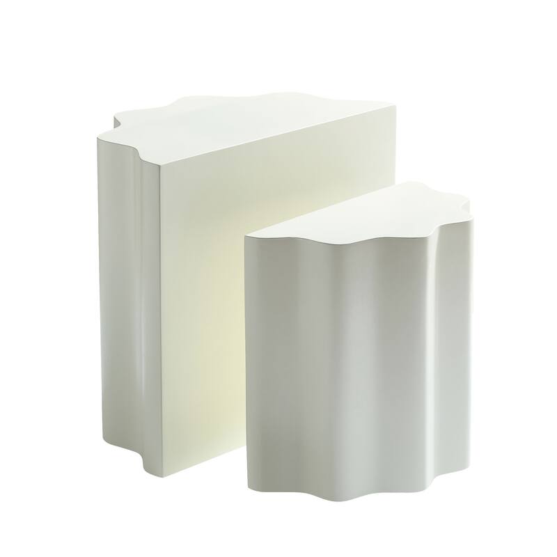 2PCS Set Side Table,Wavy Edges Design Fiberglass Coffee Table for Living Room,Bedroom,Modern Design End Table,No Need Assembly
