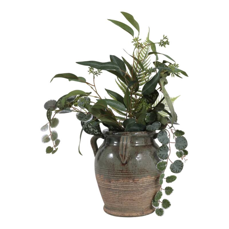 Terracotta Table Vase with Weathered Finish and Handles for Home Decor