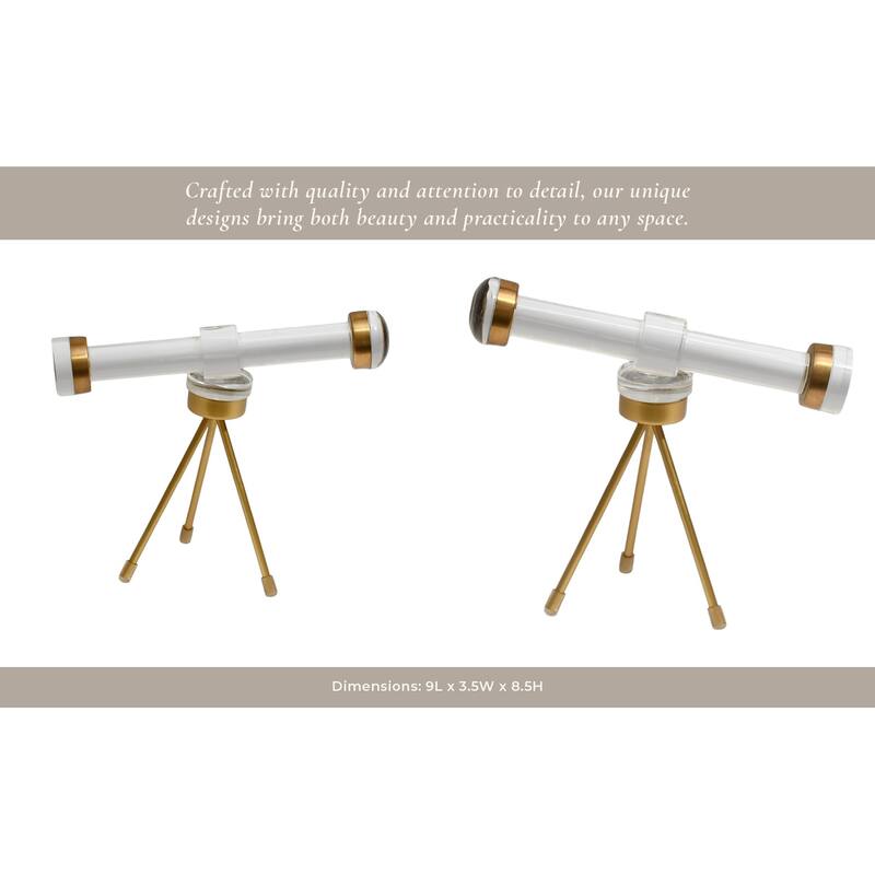 Acrylic And Brass Decorative Object Telescope Sculpture - 9" Gold - 9" x 3.5" x 8.5"