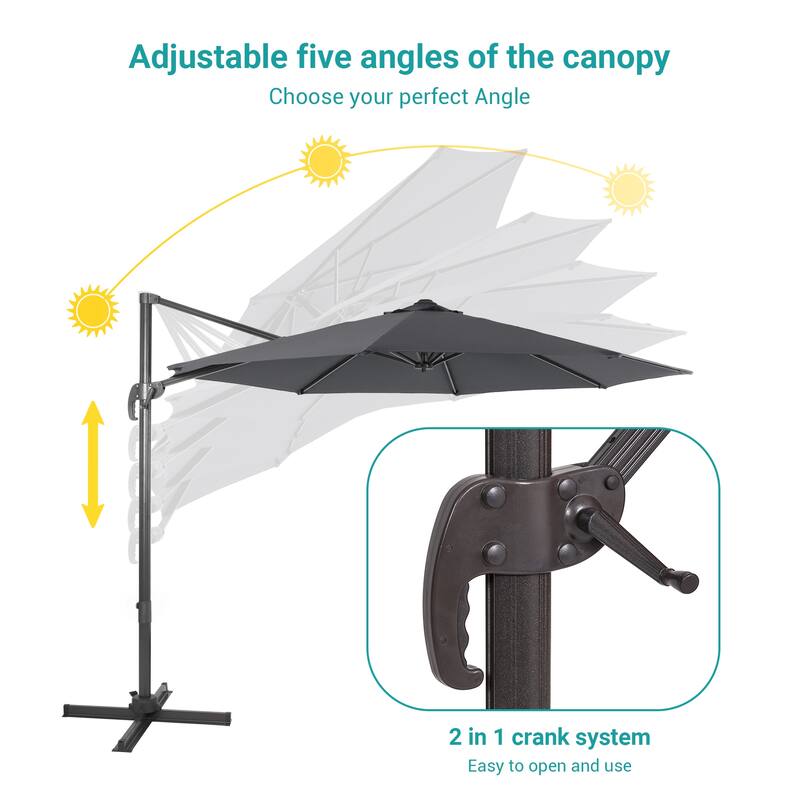 BONOSUKI 11FT Cantilever Patio Umbrella 360 Rotation Angle Adjustment