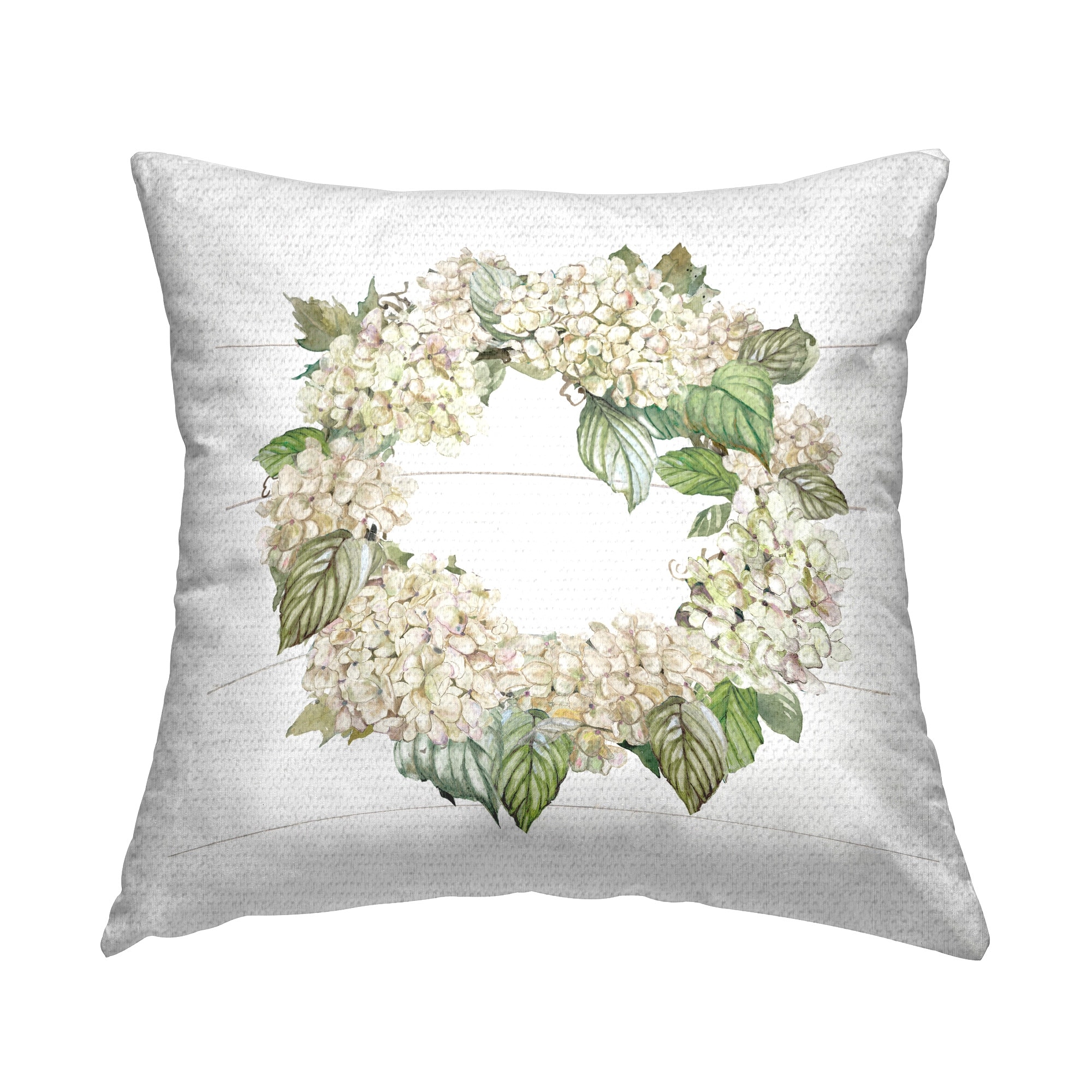 Stupell White Hydrangea Wreath Printed Outdoor Throw Pillow Design by Carol Robinson