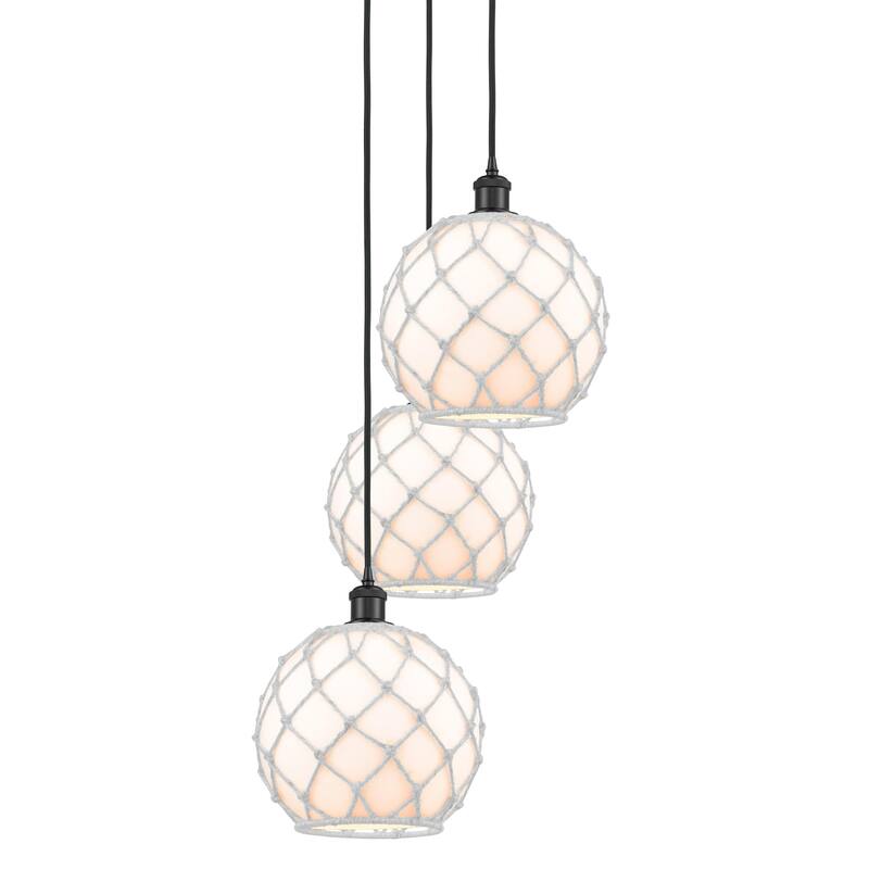 Innovations Lighting 113B-3P-37-17 Farmhouse Rope Pendant Farmhouse - Matte Black / White Glass with White Rope
