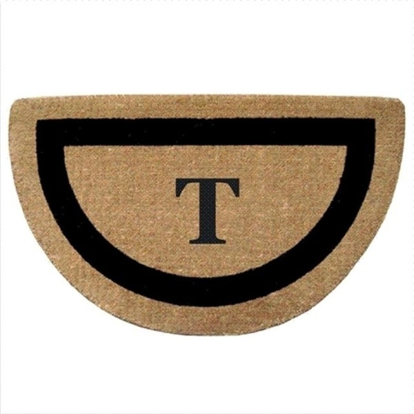 Nedia Home 02053T Single Picture - Black Frame 22 x 36 In. Half Round Heavy Duty Coir Doormat - Monogrammed T