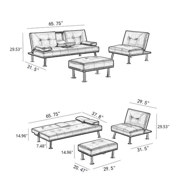Modern Faux Leather Couch Convertible Folding sofabed Bed Bath