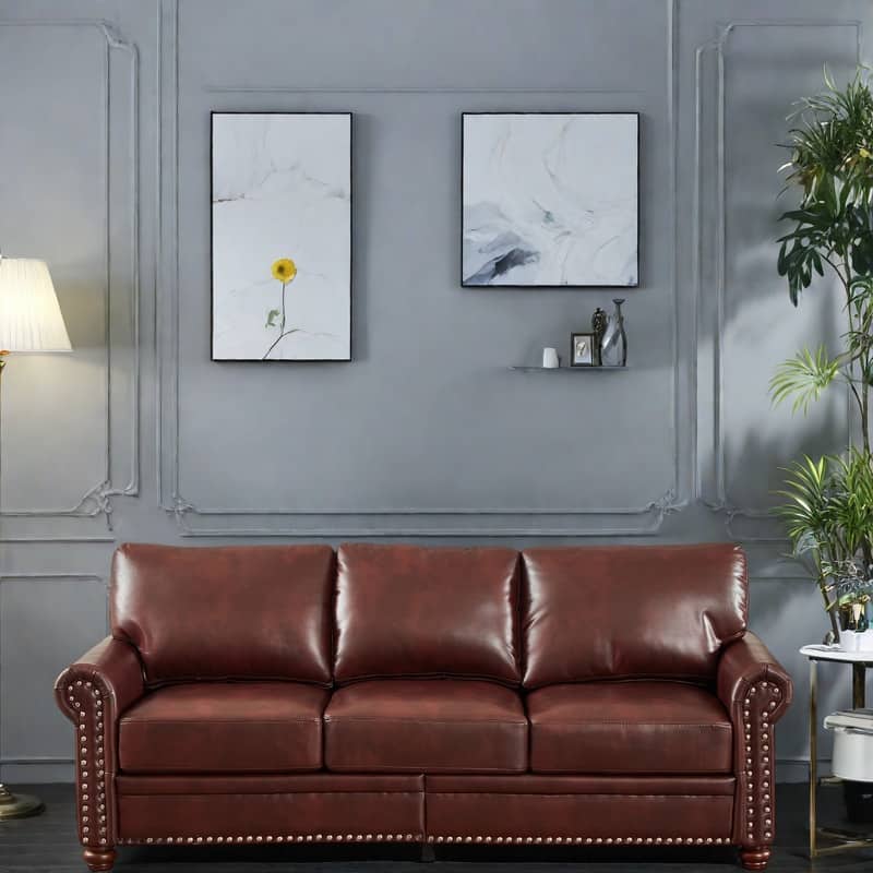 82.68" 3-Seater Sofa PU Leather Sofa with Storage, Solid Wood And Metal Frame, 6-Leg Support, Under-Seat Storage Boxes - Burgundy