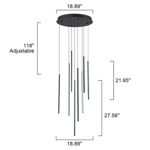 dimension image slide 3 of 6, 8/12/18-Light Dimmable Integrated LED Chandelier Linear Kitchen Island Light
