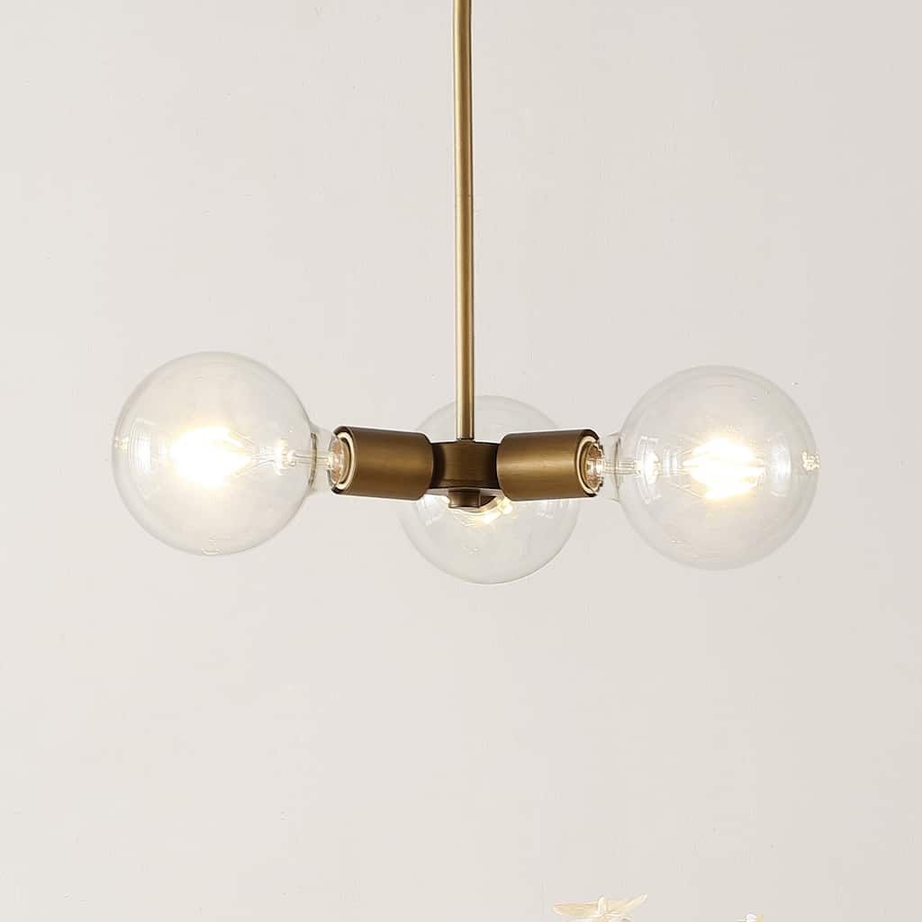 SAFAVIEH Lighting Cyprienne Adjustable 3-Light Edison Bulb Gold Pendant - 18" W x 18" D x 12-42" H - 18Wx18Dx42H