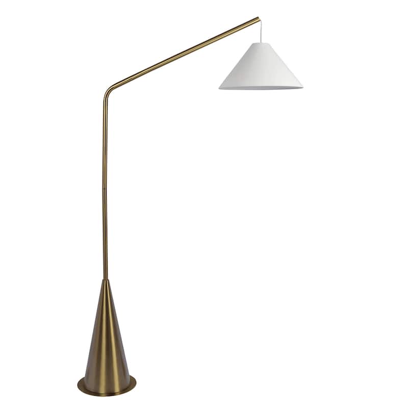Black Floor Lamp with On/Off Switch Coned Base Hanging White Fabric Shade - Antique Brass,White