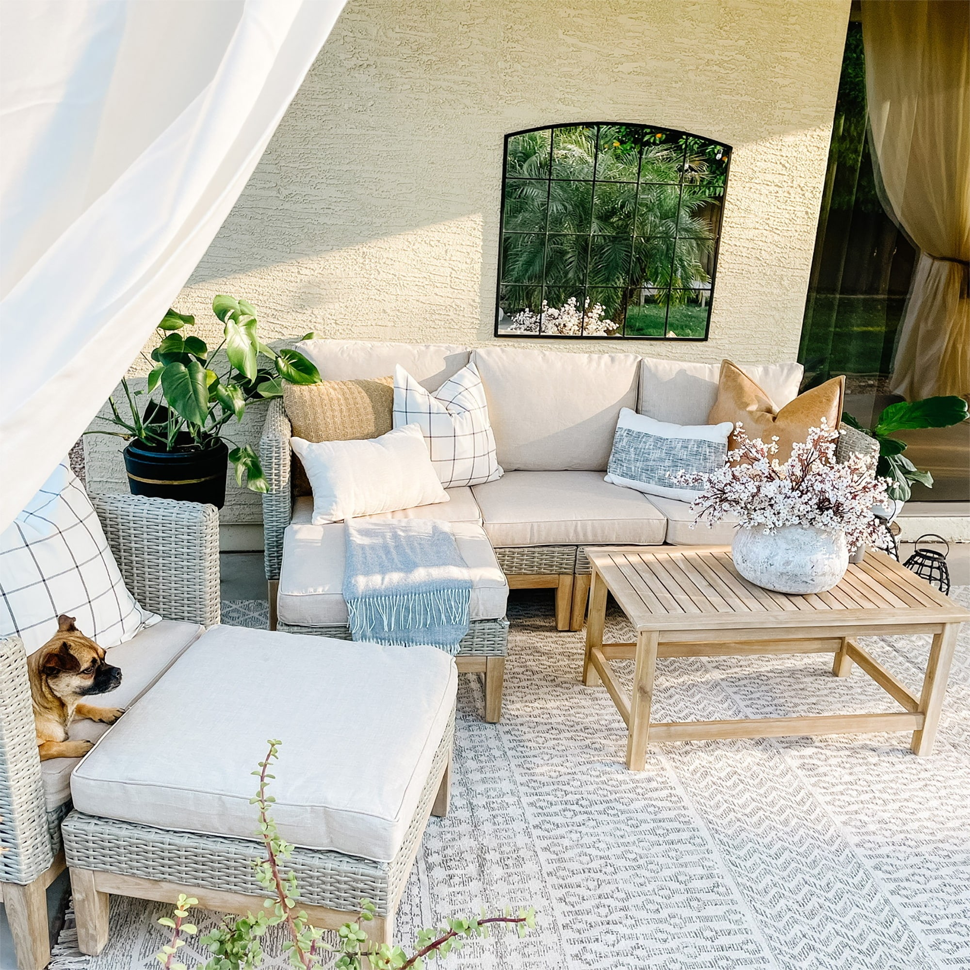 GarveeLife 5 Pieces Patio Furniture Set, 7-Seater Rattan Wicker Patio Conversation Sets With Coffee Table, Outdoor Sectional Patio Sofa Set, Grey