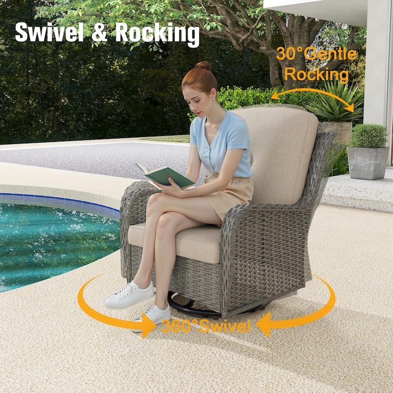 7 Pieces Patio Furniture Set with Swivel Rocking Chair, Coffee Table, Side Table for Backyard, Garden, Navy Blue/Beige/Orange