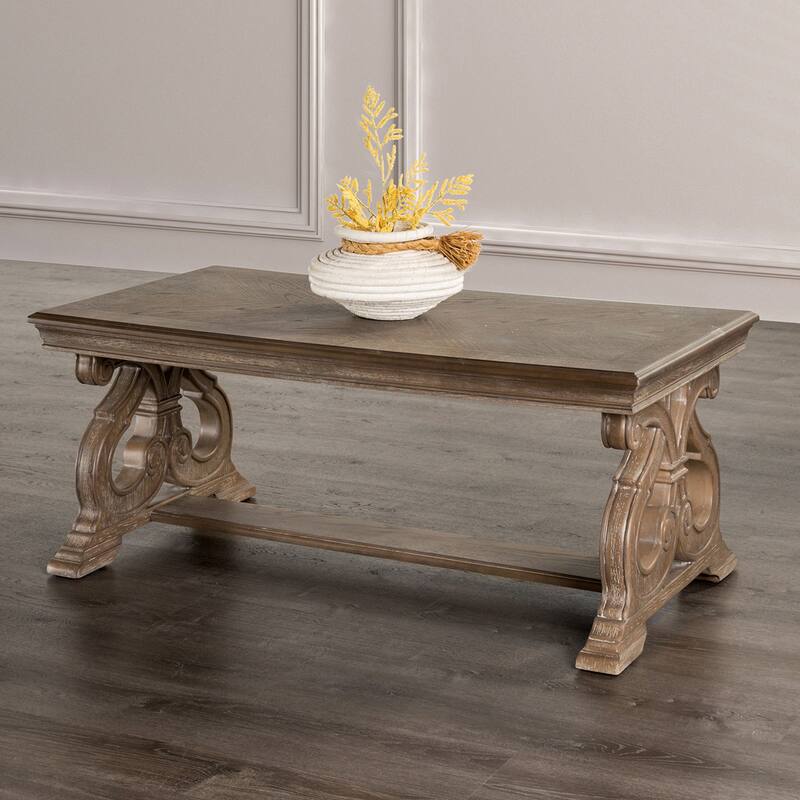 Wooden Coffee Table with Scroll Legs in Oak