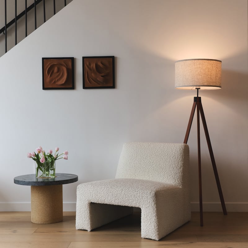 Brightech Eden 58 in. Traditional 3-Way Dimming LED Tripod Floor Lamp with Beige Fabric Drum Shade