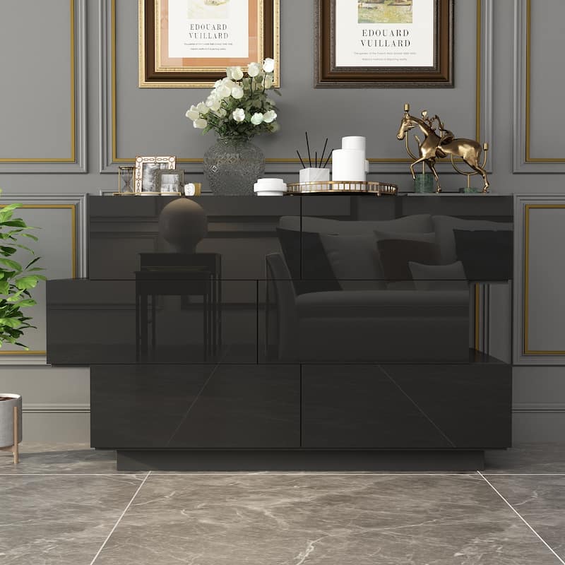 6 Drawers Dresser High Gloss Dresser Chest Off-Set Design Buffet