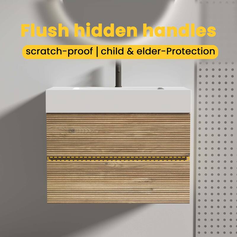 GDFStudio - Grace Wall-Mounted Bathroom Vanity with Engineered Quartz Sink & Soft Close Drawers, without Drainage and Faucet