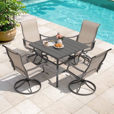5-Piece Patio Swivel Textilene Metal Dining Set with Umbrella Hole
