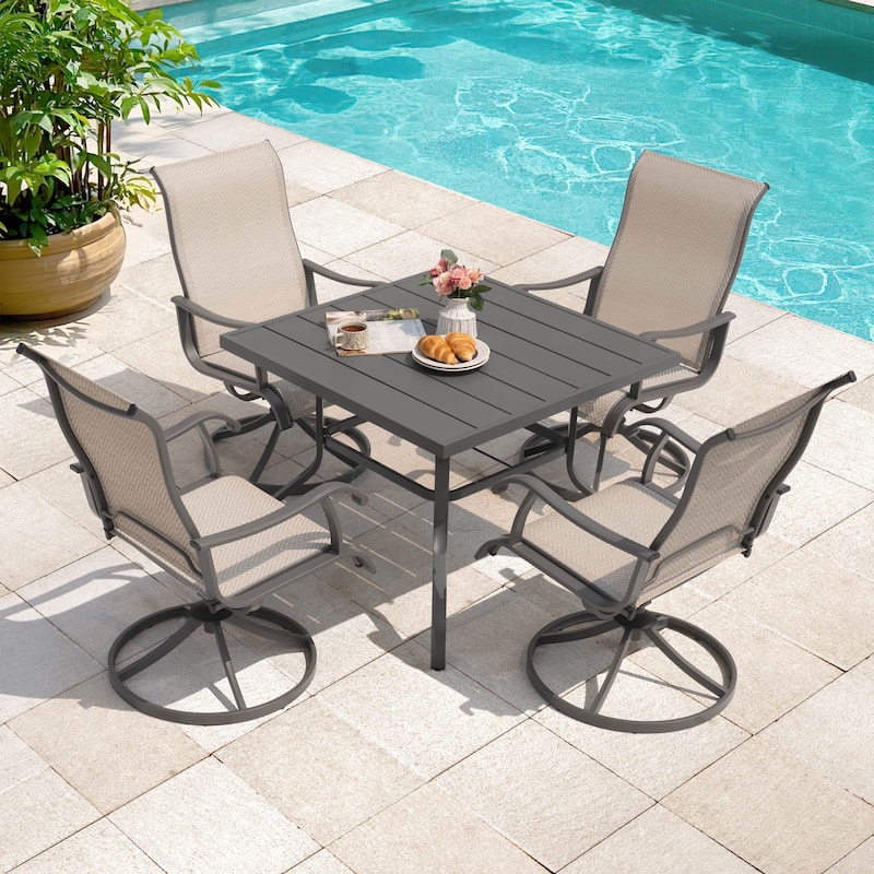 Outdoor Rectangle Powder-coated Iron Dining Table with Umbrella Hole