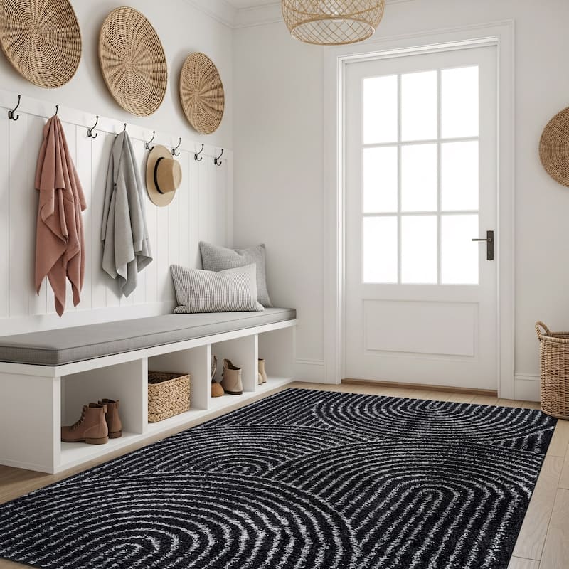 Circles Arch Shag Rug - Durable & Soft for High-Traffic Areas - Anthracite Dark Gray - Kid Friendly - 4' x 6'