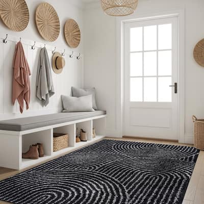 Circles Arch Shag Rug - Durable & Soft for High-Traffic Areas - Anthracite Dark Gray - Kid Friendly