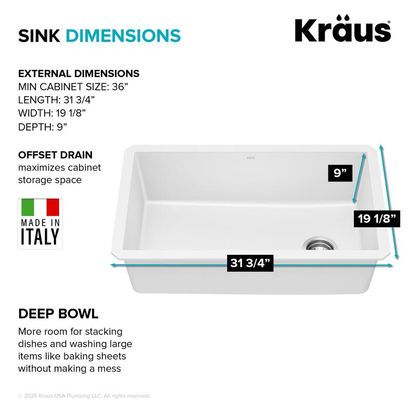 KRAUS Forteza Granite 32 inch 1-Bowl Undermount Kitchen Sink