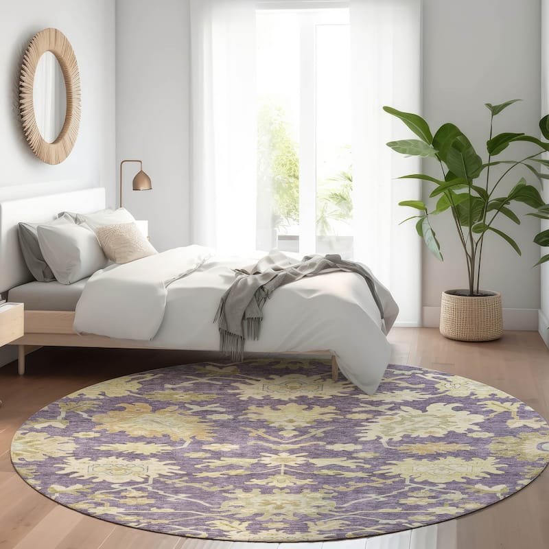 Machine Washable Indoor/ Outdoor Traditional Casual Chantille Rug - Eggplant - 8' x 8'