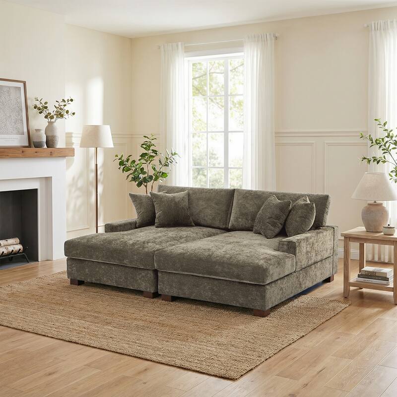 2 Set Chenille Upholstered Modular Sectional Sofa Chaise with Pillows