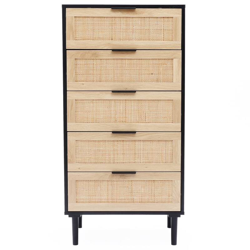 5 Drawer Rattan Dresser - Black/Natural