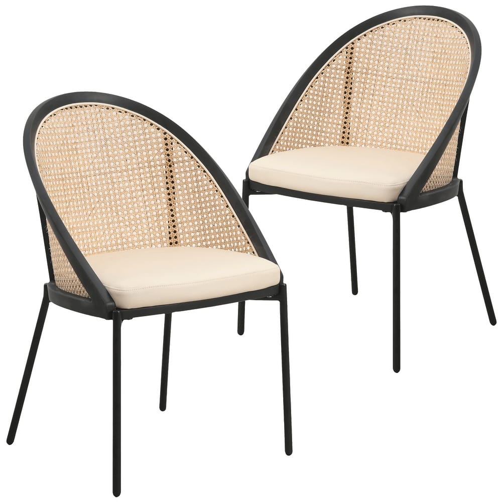 Urbane Modern Stylish Dining Chair with Vinyl Fabric Seat and Wicker Back for Dining Room & Kitchen, Set of 2