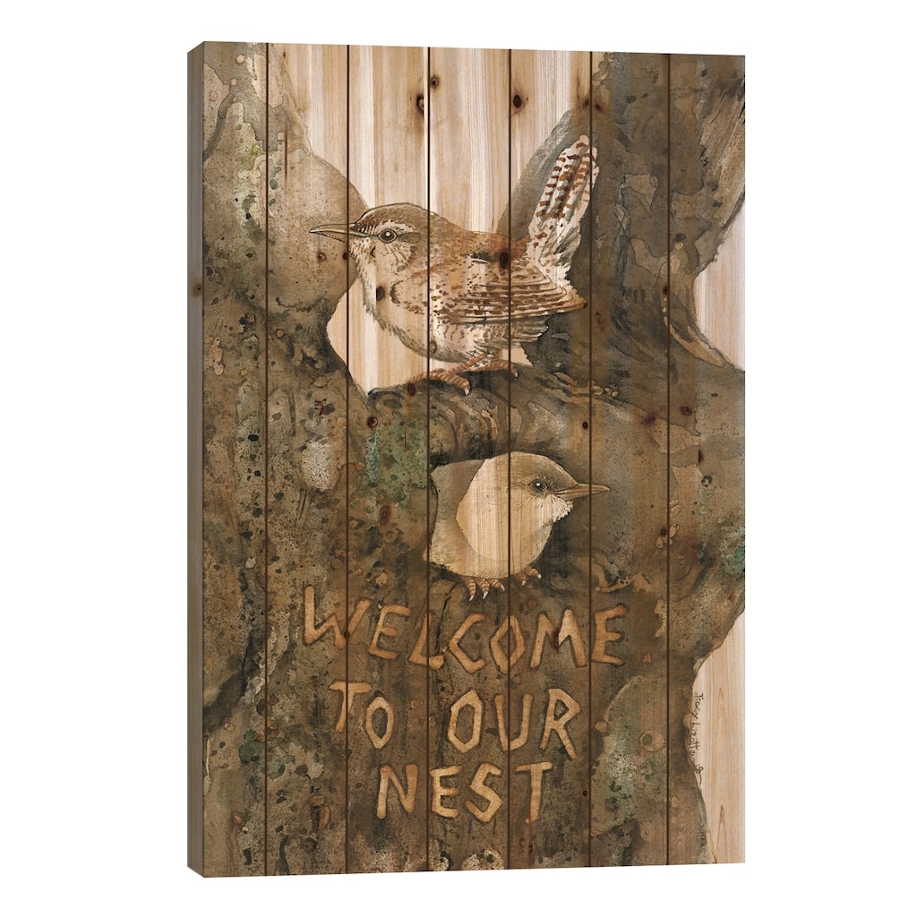 Welcome To Our Nest Print On Wood by Tracy Lizotte - Multi-Color