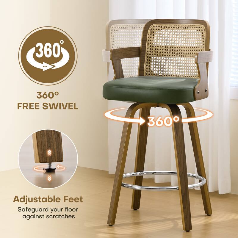 Upholstered Wood Swivel Counter Height Barstool with Arms - 37.8"H x 18.7"W x 19.29"D