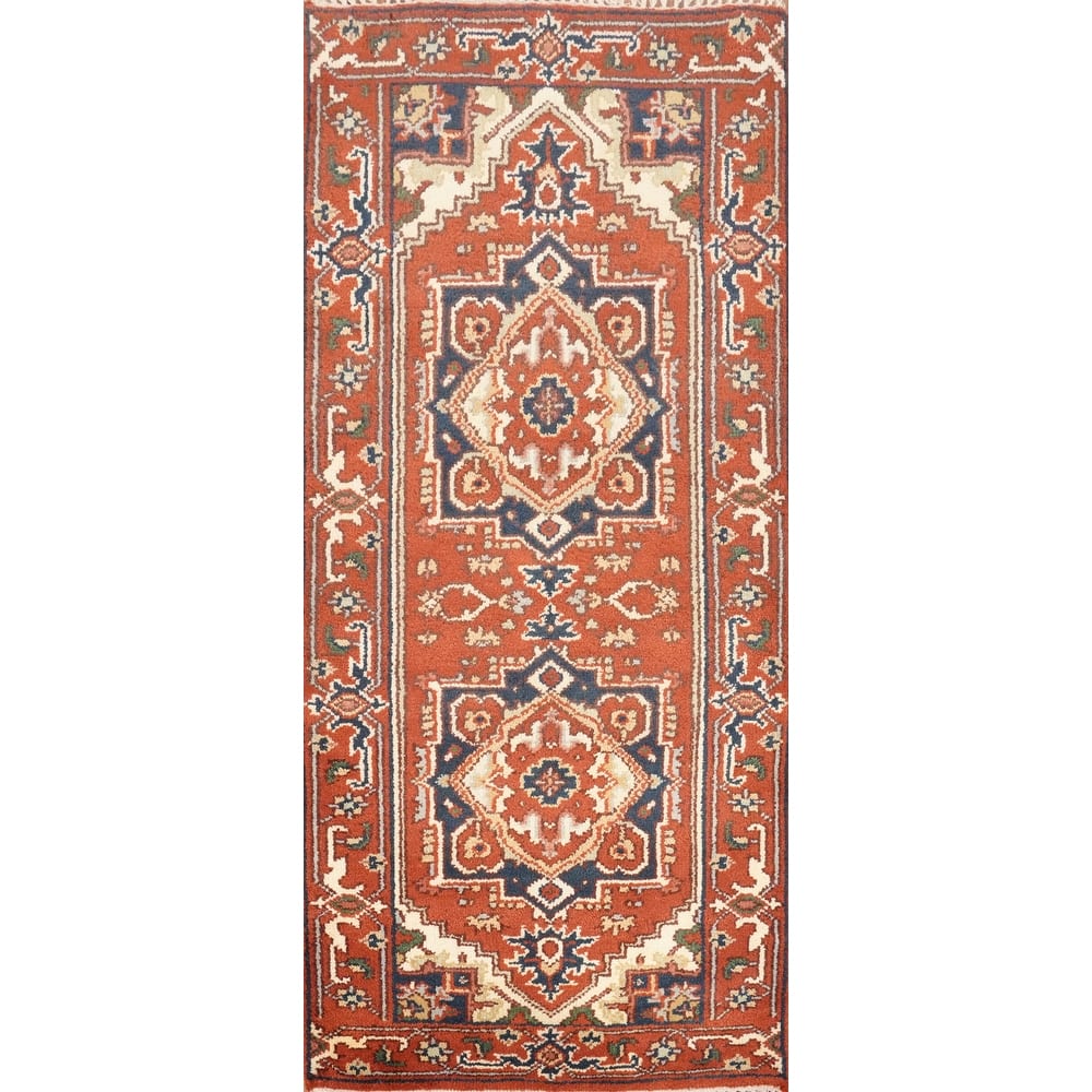 Hand Knotted Oriental 100% Wool Carpet Traditional Geometric Oranges & Rust Heriz (serapi) Area Rug - 6' 0'' X 2' 8''