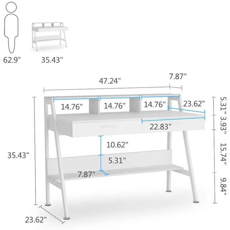 47 Inch Computer Desk with Drawers and Storage Monitor Hutch Shelf