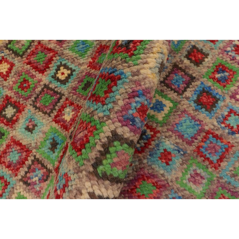 Modern Balochi Ponce Brown/Red Hand Knotted Wool Rug - 4'0'' x 5'9''