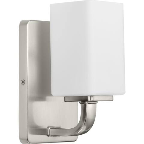 Cowan Collection One-Light Brushed Nickel Opal Glass Bath Vanity Light - 4.75 in x 5.5 in x 8.5 in