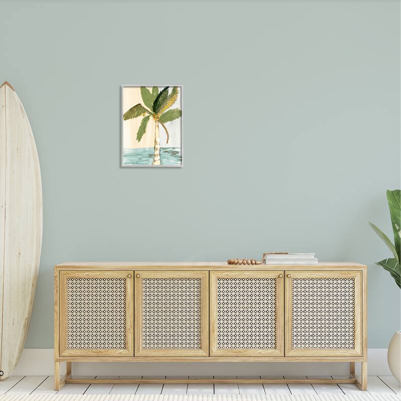 Stupell Green Palm Tree Leaves Coconuts Oceanfront Beach Framed Wall Art
