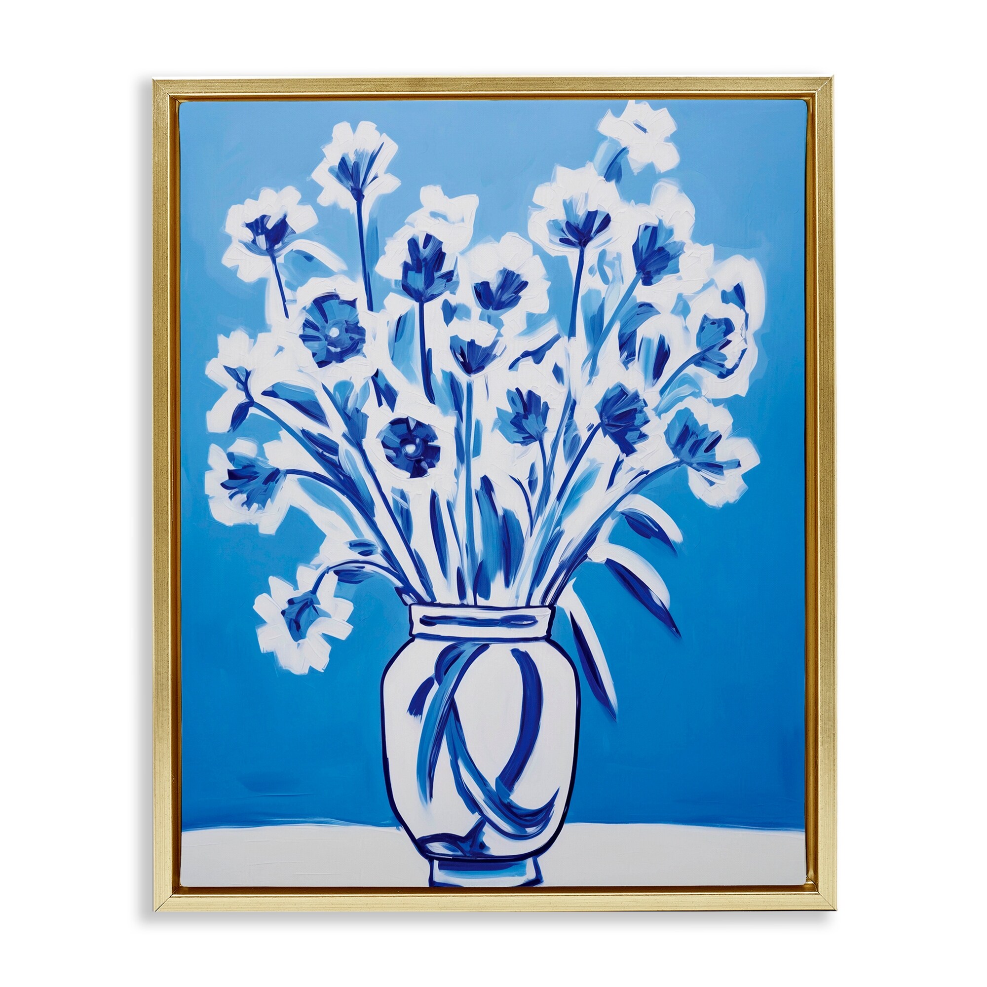 Stupell Blue & White Contrast Flowers Framed Floater Canvas Wall Art Design By Lettered and Lined