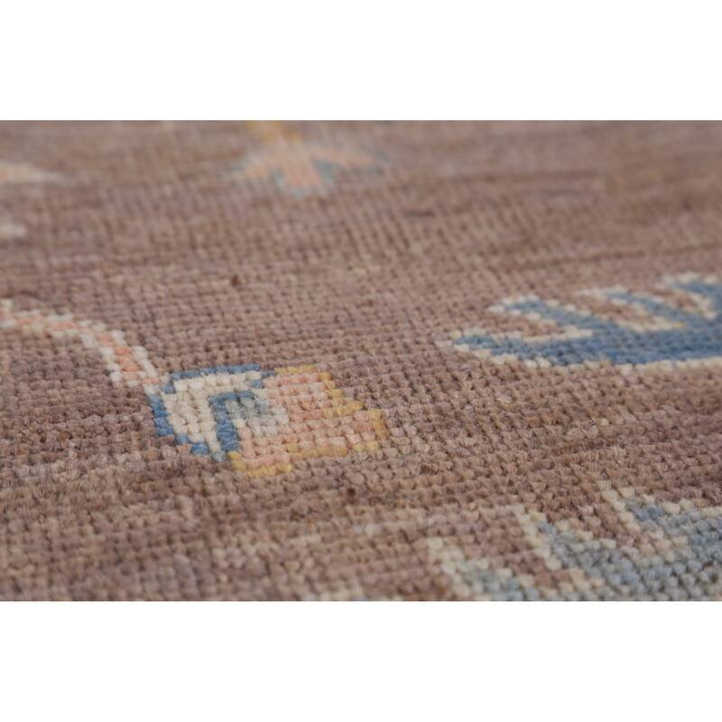 Hand Knotted Oriental 100% Wool Carpet Transitional All-Over Brown Oushak Area Rug - 12' 4'' X 9' 5''