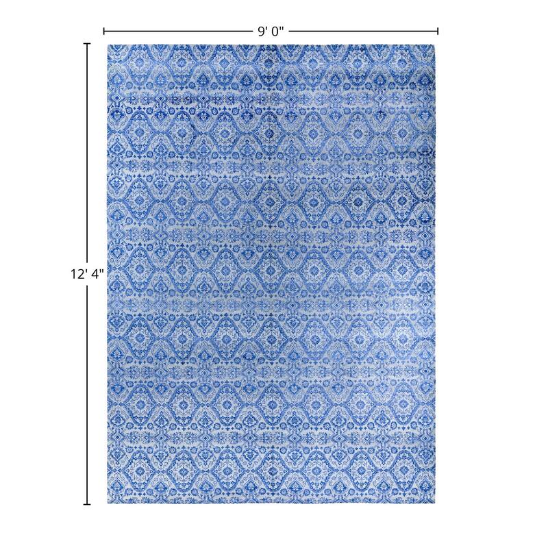 Ikat One-of-a-Kind Handmade Area Rug, Blue - 9' 0" x 12' 4"