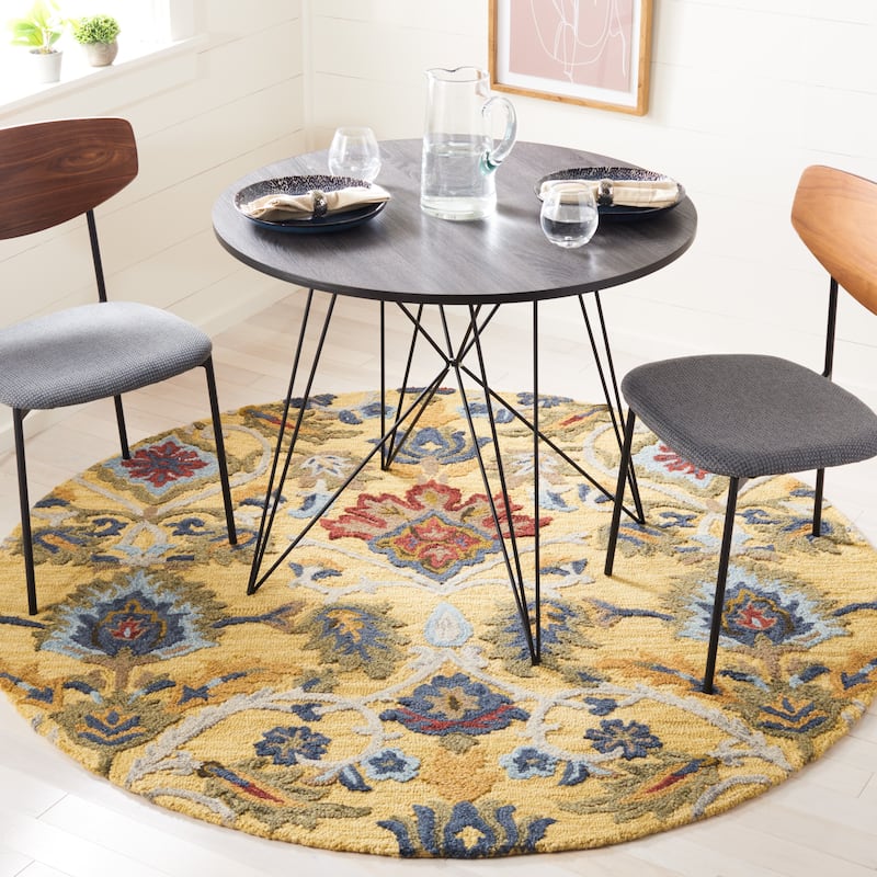 SAFAVIEH Fiorello Handmade Blossom French Country Wool Area Rug - 6' Round - Gold/Multi